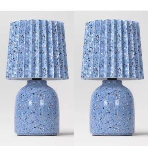 Set of 2 Mini Printed Ceramic Base Table Lamps  with Printed Pleated Shades